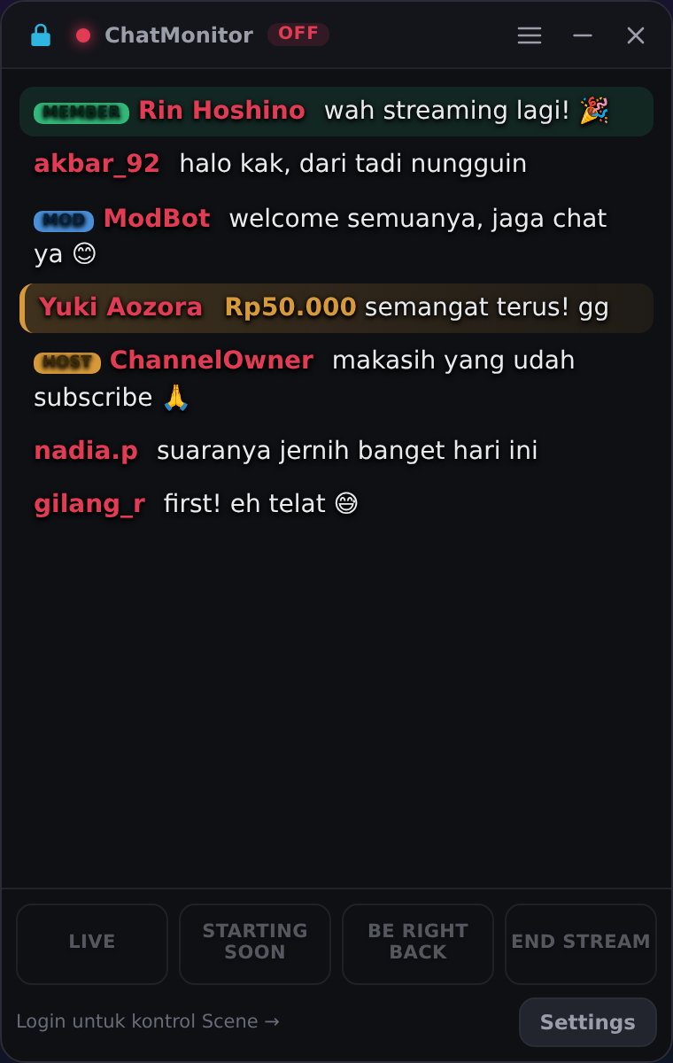 Chat + tombol Scene